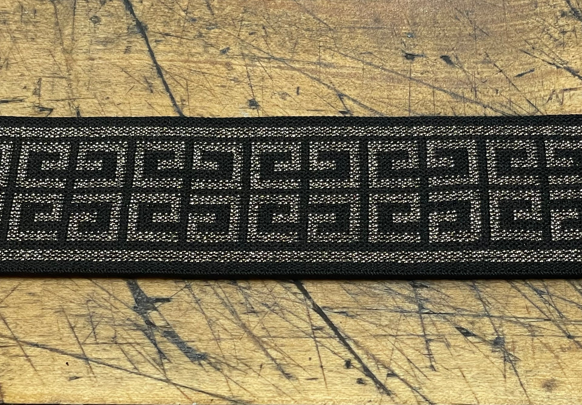 G Strap Designs - Welding Hood Replacement Strap Color Black and Gold Greek Key Pattern