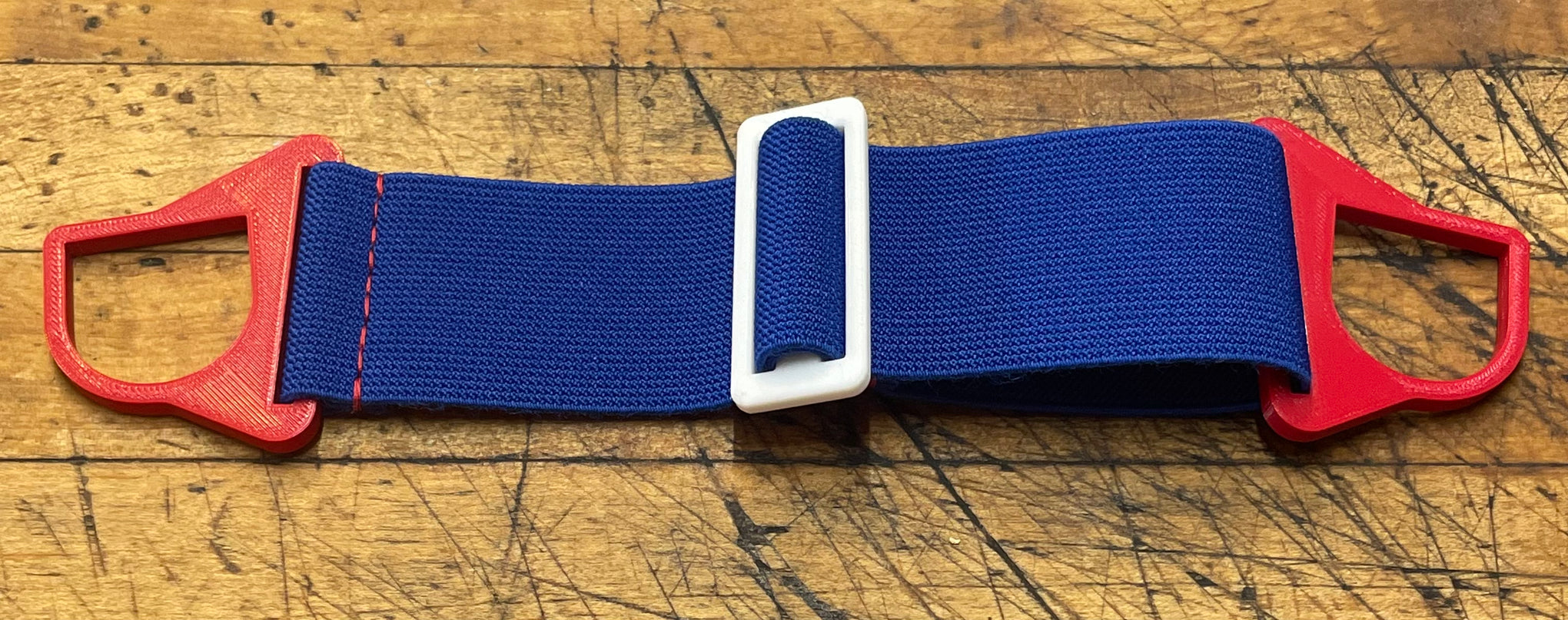 G Strap Design - Welding Hood Strap - Patriot  Colorway with Blue Strap and White and Red Hardware 