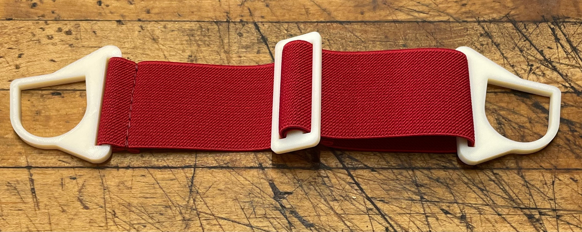 G Strap Designs - Welding Hood Replacement Strap - Crimson and Cream Colorway with Crimson Strap Off White Hardware 